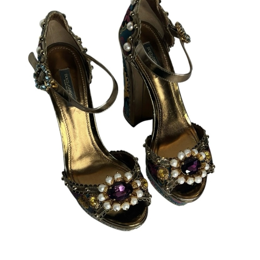 Dolce & Gabbana Gold and Jewel-Toned Heels - Picture 8 of 9